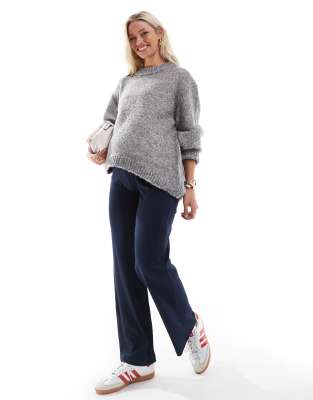Mamalicious Maternity heavy ribbed wide leg pants in navy blue