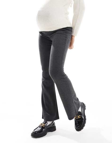 Mamalicious Maternity herringbone jersey flares in dark gray - view 1