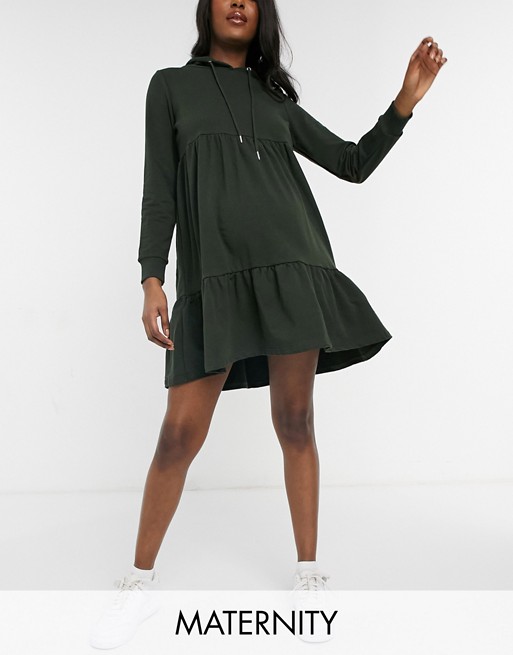 Mamalicious Maternity hoodie smock dress in green
