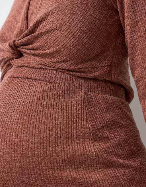 Mamalicious Maternity högmidjad jersey-midi-kjol, set, i burnt henna-melange, 4 av 5