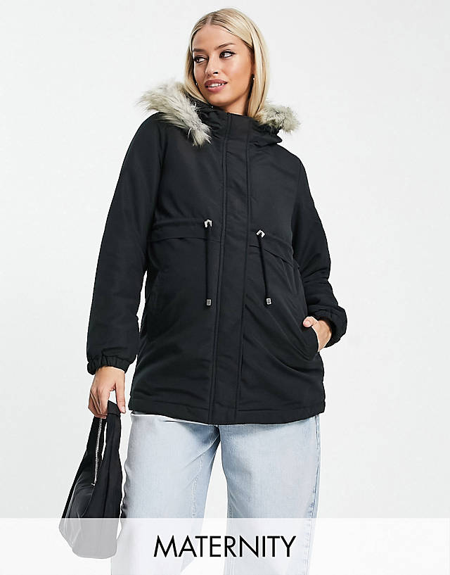 Mama.licious - Mamalicious Maternity hooded parka coat in black