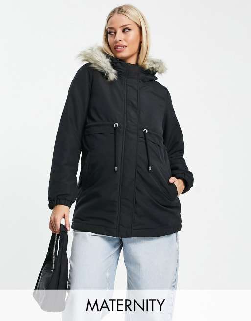 Mamalicious Maternity 3 in 1 longline coat in black - BLACK