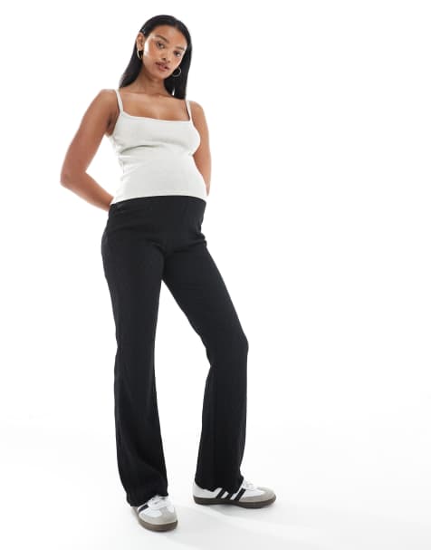 Mamalicious maternity jacquard textured stretchy flare trousers in black - view 1