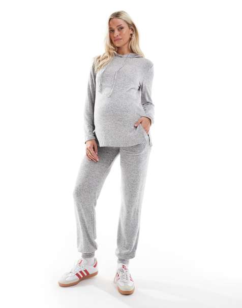 Mamalicious Maternity – Jasnoszary melanżowy zestaw: joggersy ze ściągaczami i top z kapturem - view 1