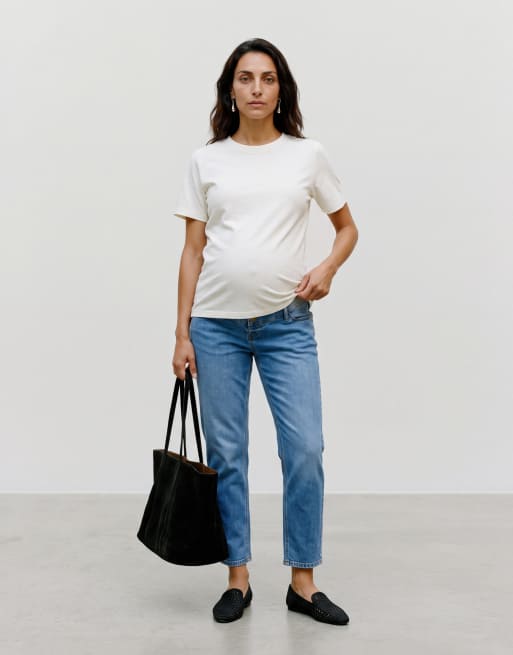 Mamalicious Maternity - Jeans dritti lavaggio blu medio con fascia sopra il pancione, 2 di 5