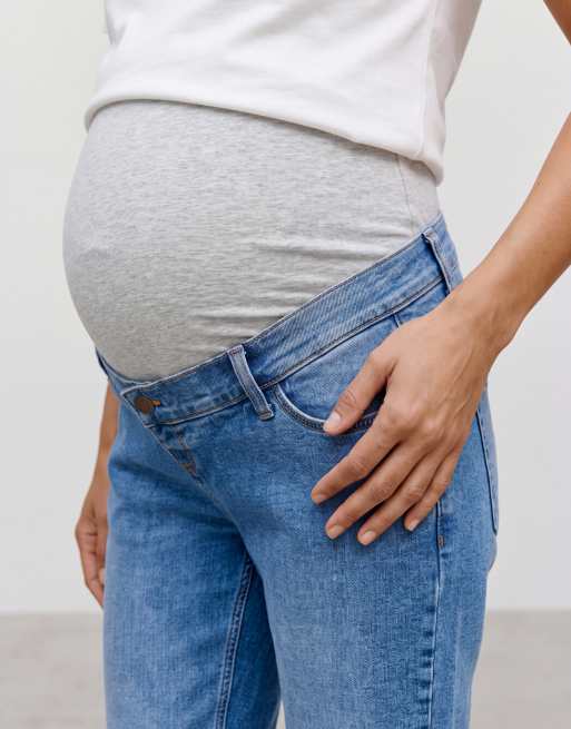 Mamalicious Maternity - Jeans dritti lavaggio blu medio con fascia sopra il pancione, 3 di 5