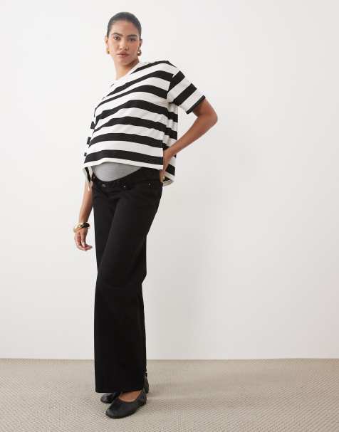 Mamalicious Maternity jeansy z szerokimi nogawkami nad brzuchem w czerni - view 1