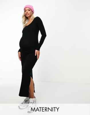 Mamalicious Maternity jersey bodycon midi dress in black