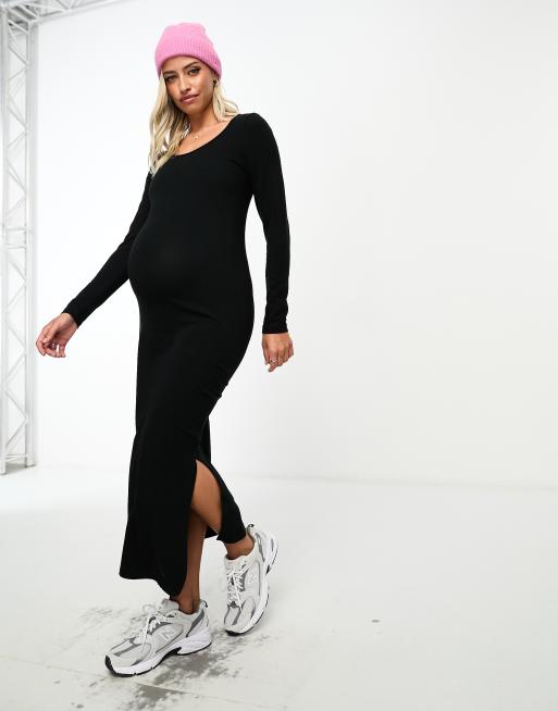 Mamalicious Maternity stripe midi dress in black and green