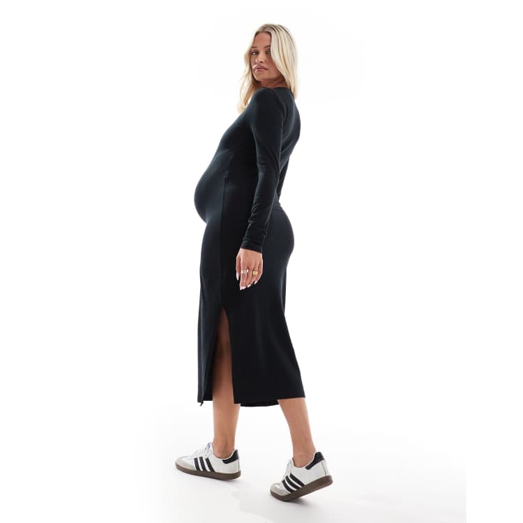 midi bodycon dress women Megan Pin Tuck Maternity Dress in Caviar by SOON Small / Black main image 1