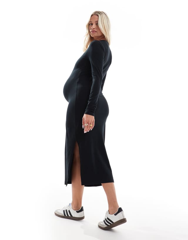black jersey maternity dress Mamalicious bodycon midi in SEASONAL_MD