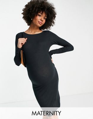 Mamalicious Maternity jersey bodycon mini dress in black