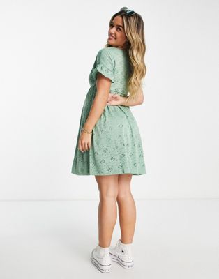 Mama.Licious Maternity broderie mini dress with frill sleeve in sage