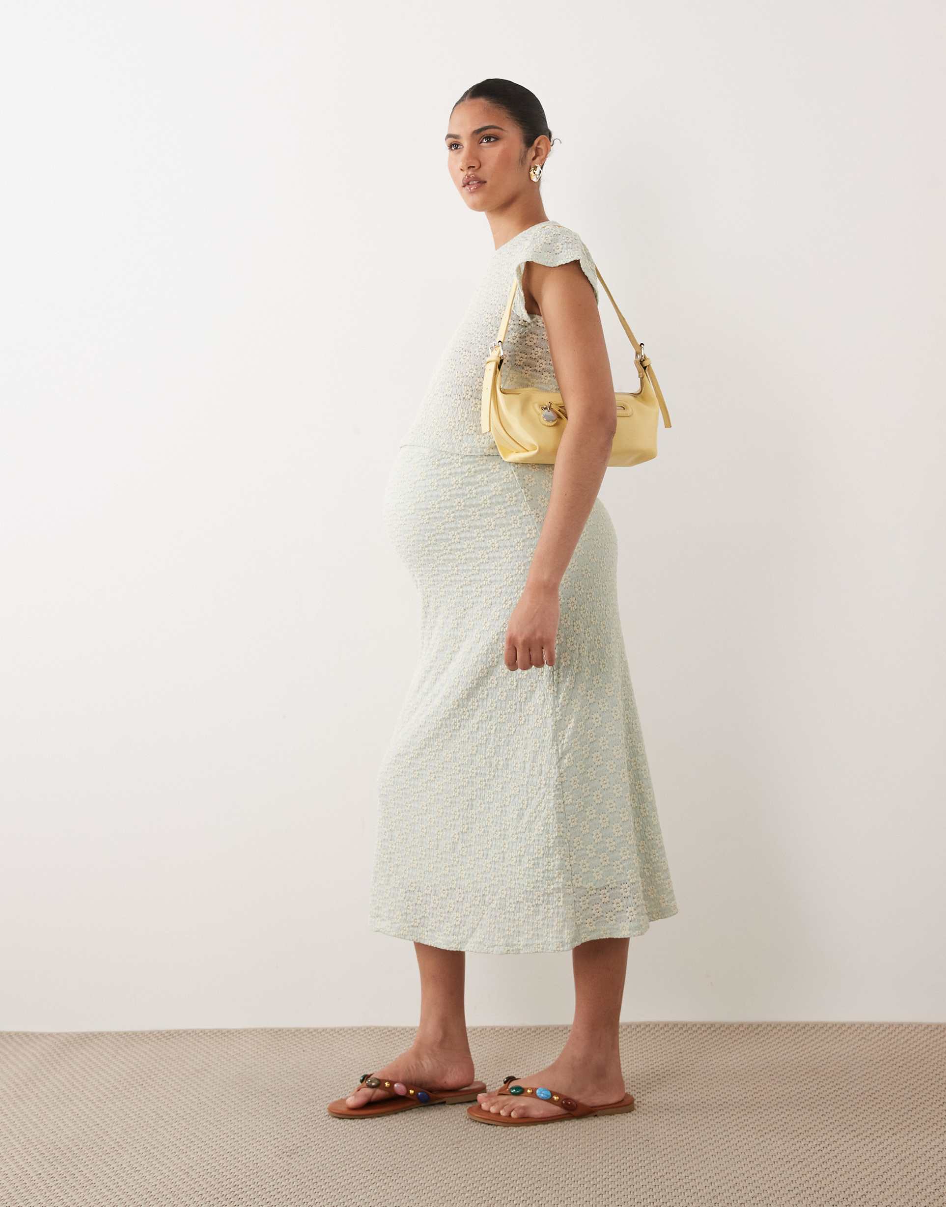 mamalicious maternity jersey daisy lace midi skirt in pale green - part of a set