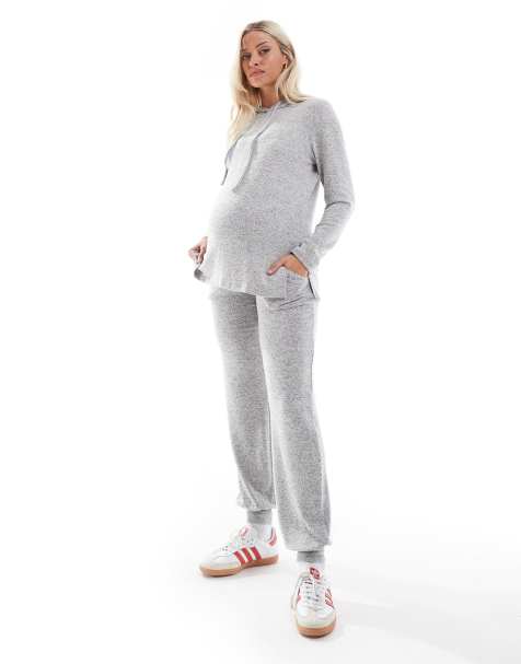 Mamalicious Maternity – Jersey-Jogginghose in meliertem Hellgrau mit Bündchen, Kombiteil - view 1