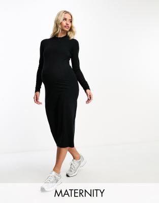 Mama.licious Mamalicious Maternity jersey midi bodycon dress in black