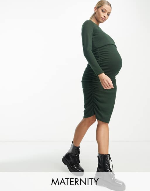 Mama.licious Maternity jersey midi dress in green 