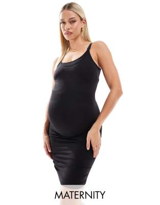 Mamalicious Maternity jersey midi dress with nursing funtion in black