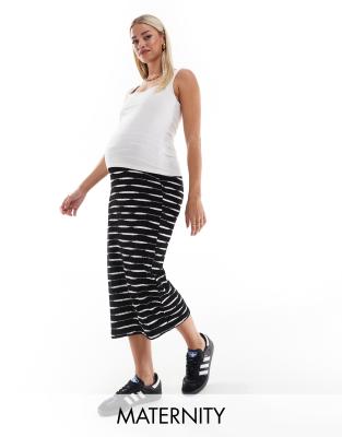 Mamalicious Maternity jersey midi skirt in black with space dye