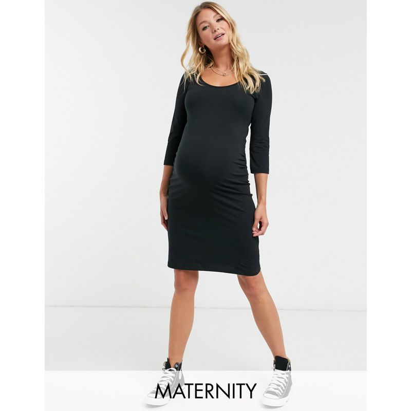 Mamalicious Maternity – Jersey-Midikleid aus Bio-Baumwolle in Schwarz
