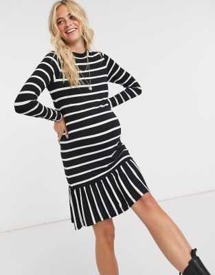 black stripe frill detail mini dress