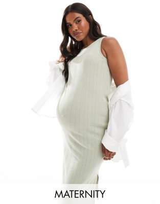 Shop Mama.licious Mamalicious Maternity jersey pointelle tank midi dress green Online – Trendy & Affordable Fashion