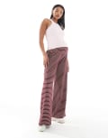 [Mama.licious] Mamalicious Maternity jersey rib wide leg pants in red and cream stripe L Pomegranate Stripe
