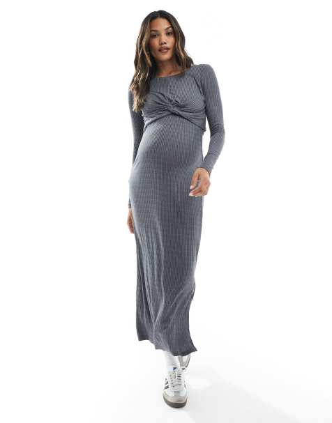 Mamalicious Maternity jersey ribbed skirt in heather gray - part of a set - view 1