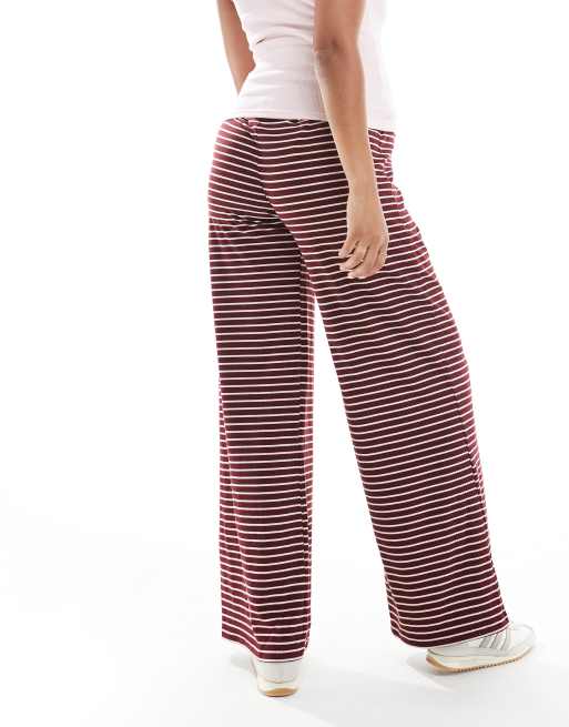 Mamalicious Maternity jersey ribbed wide leg pants in red and cream stripes, 4 of 5