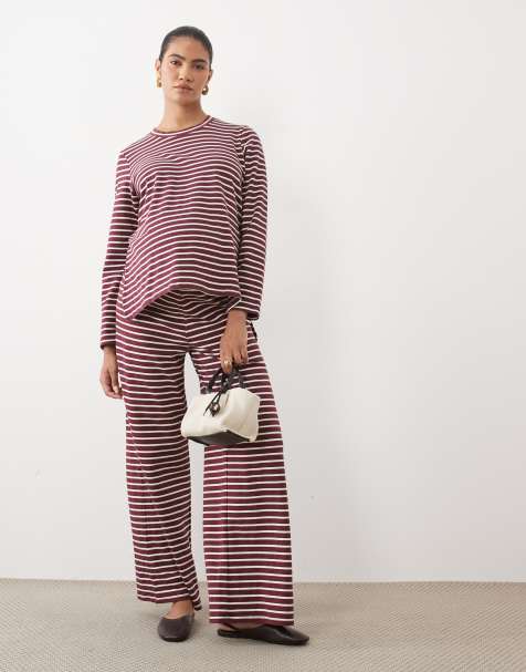 Mamalicious Maternity jersey set in burgundy stripe - view 1