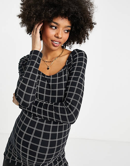 Co-ords Mamalicious Maternity jersey top in black check 