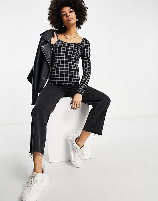 Co-ords Mamalicious Maternity jersey top in black check 
