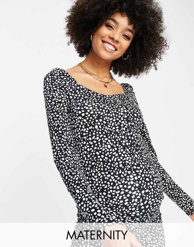 Mamalicious Maternity jersey top in black spot print - part of a set