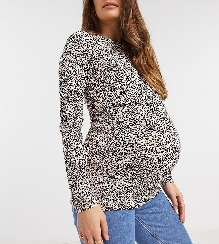 Mamalicious Maternity jersey top with nursing function in abstract print-Multi