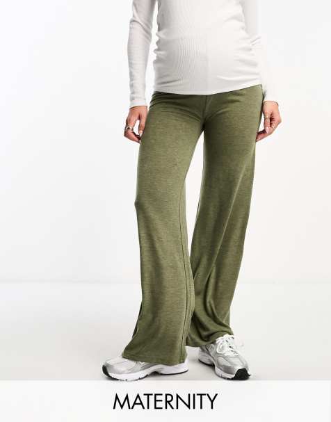 Mamalicious Maternity jersey wide leg trousers in khaki 