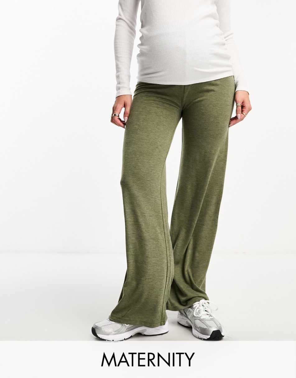 Mamalicious Maternity jersey wide leg trousers in khaki