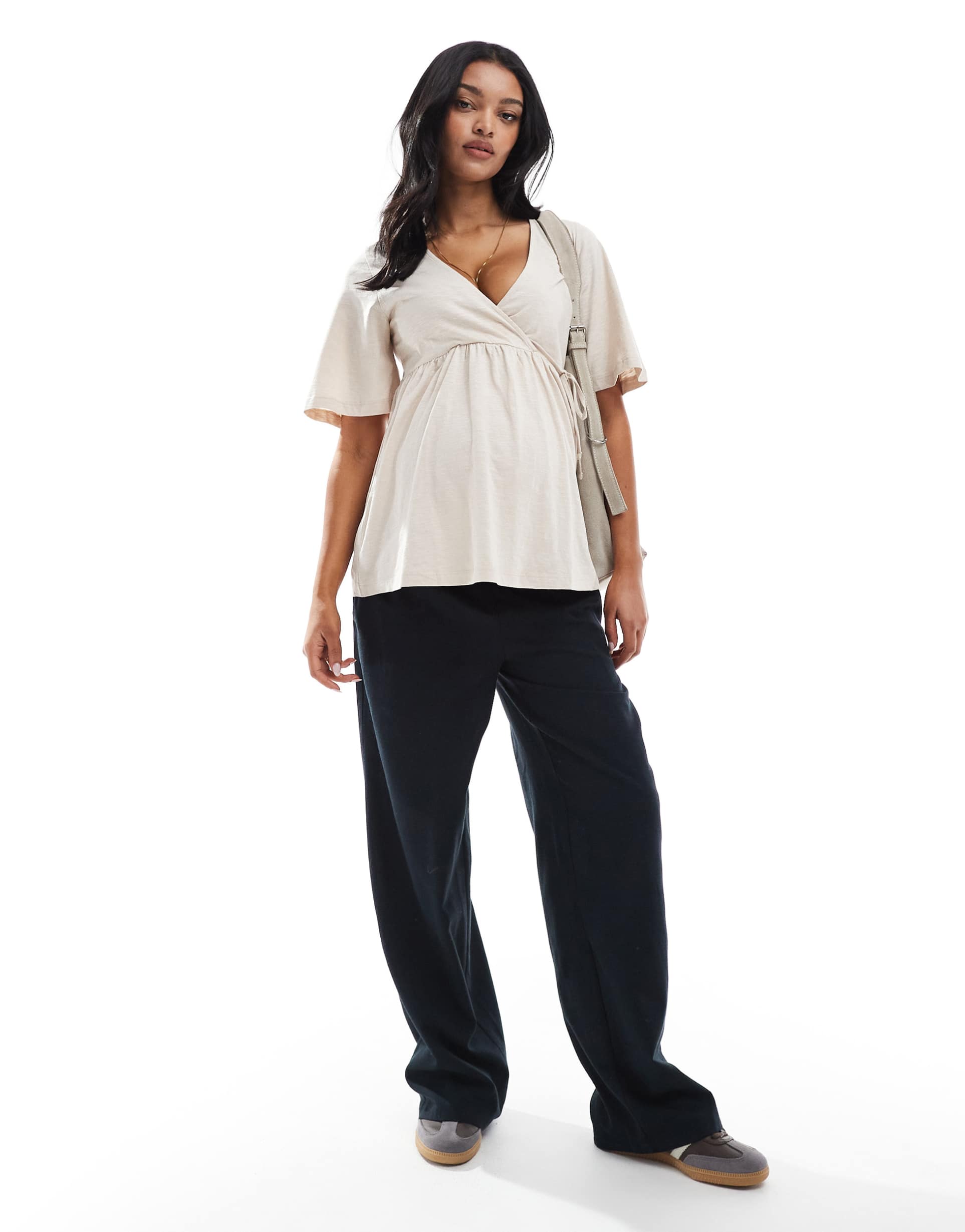 mamalicious maternity jersey wrap top in cream