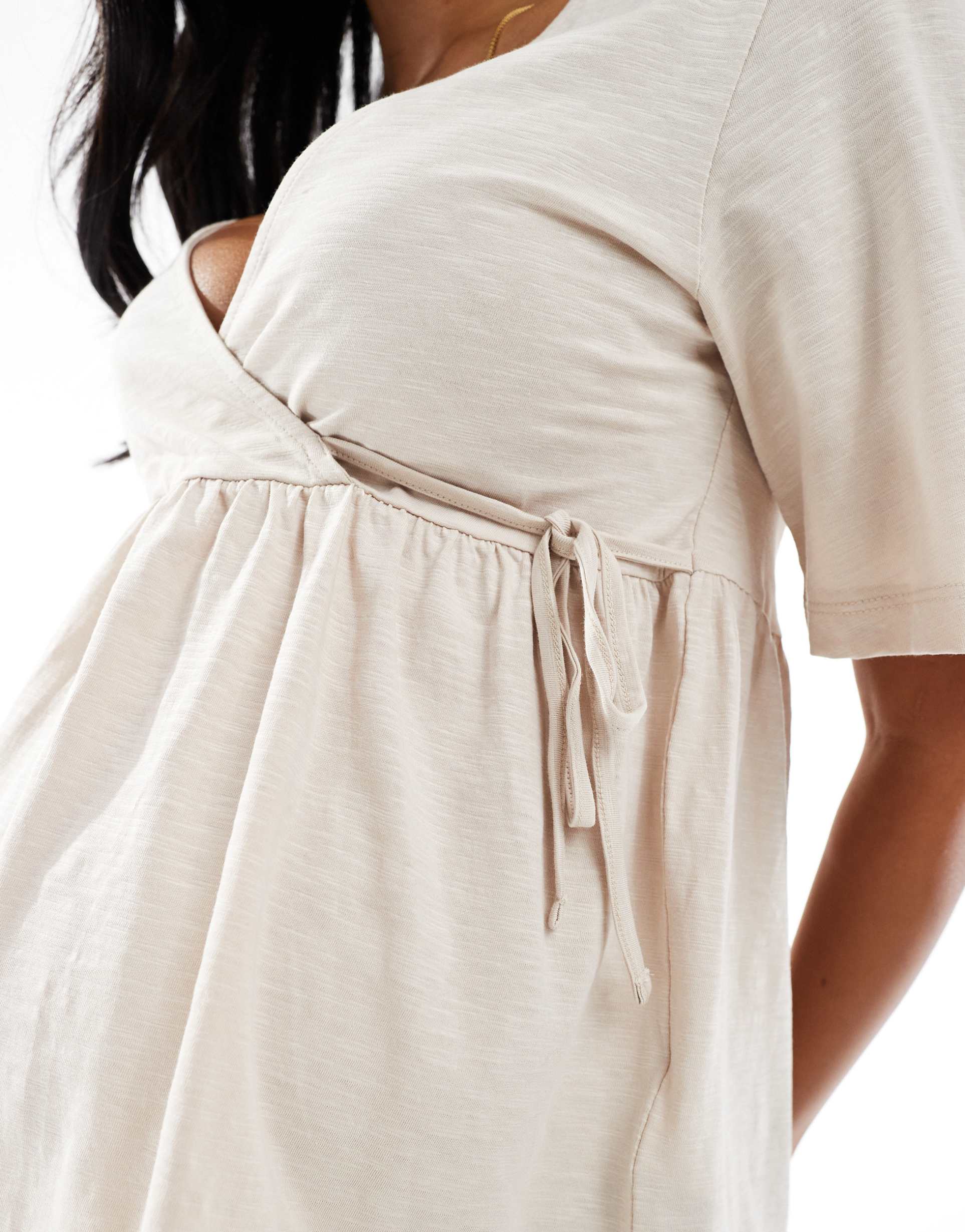 mamalicious maternity jersey wrap top in cream