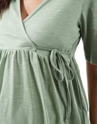 Mama.licious Mamalicious Maternity Jersey Wrap Top In Green