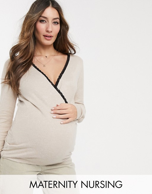 Mamalicious Maternity jumper with nursing function in beige