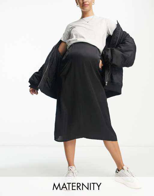 Mamalicious Maternity - Jupe mi-longue en satin - Noir