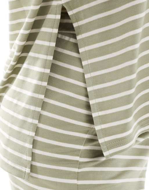 Mamalicious Maternity - Kakigrøn og stribet T-shirt - Del af sæt, 3 af 4