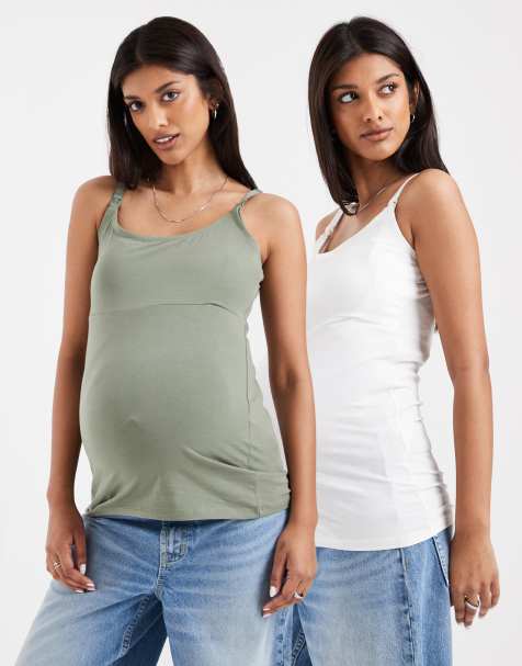 Mamalicious Maternity – Kakigrönt och vitt linne med amningsfunktion, 2-pack - view 1