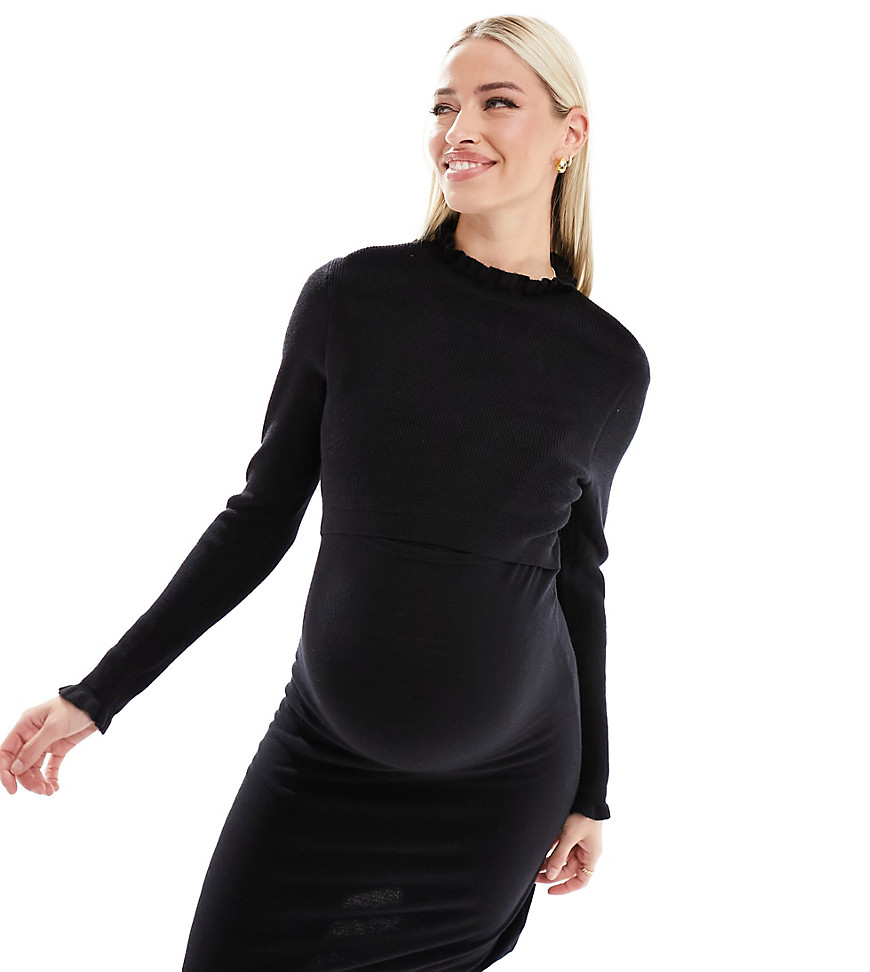 Mama.licious Mamalicious Maternity Knit Midi Dress In Black