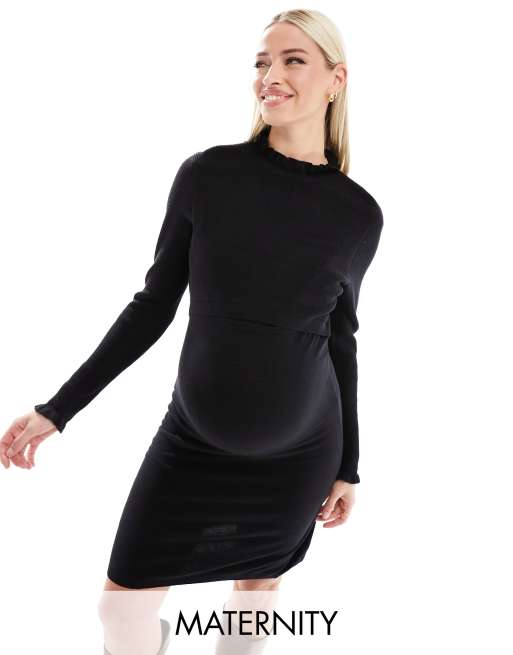 Mamalicious Maternity knit midi dress in black