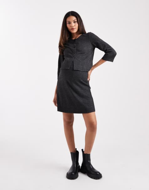 Mamalicious Maternity knit mini skirt in gray plaid print - part of a set - view 1