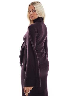 Mama.licious Mamalicious Maternity Knit Turtle Neck Sweater With Tie Waist In Neutral
