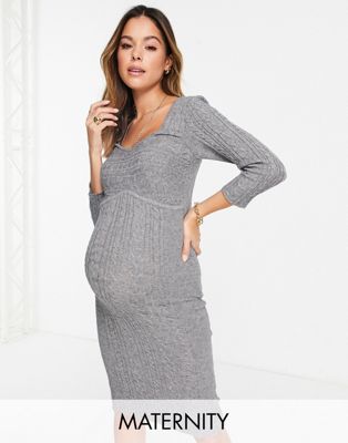 Mamalicious Maternity knitted bodycon midi dress in grey