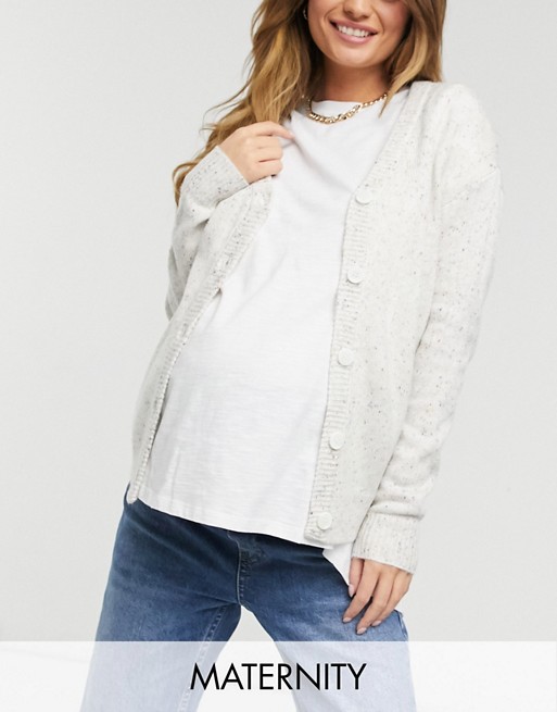 Mamalicious Maternity knitted cardigan in speckled light grey
