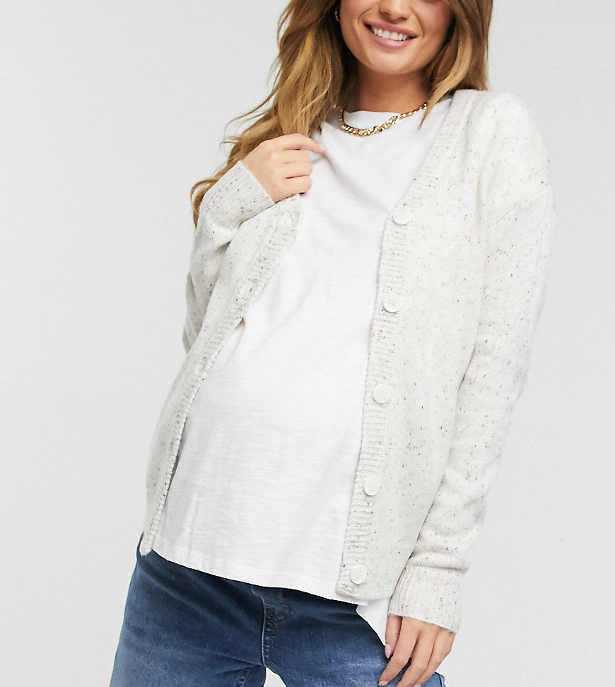 Mamalicious Maternity knitted cardigan in speckled light gray-White
